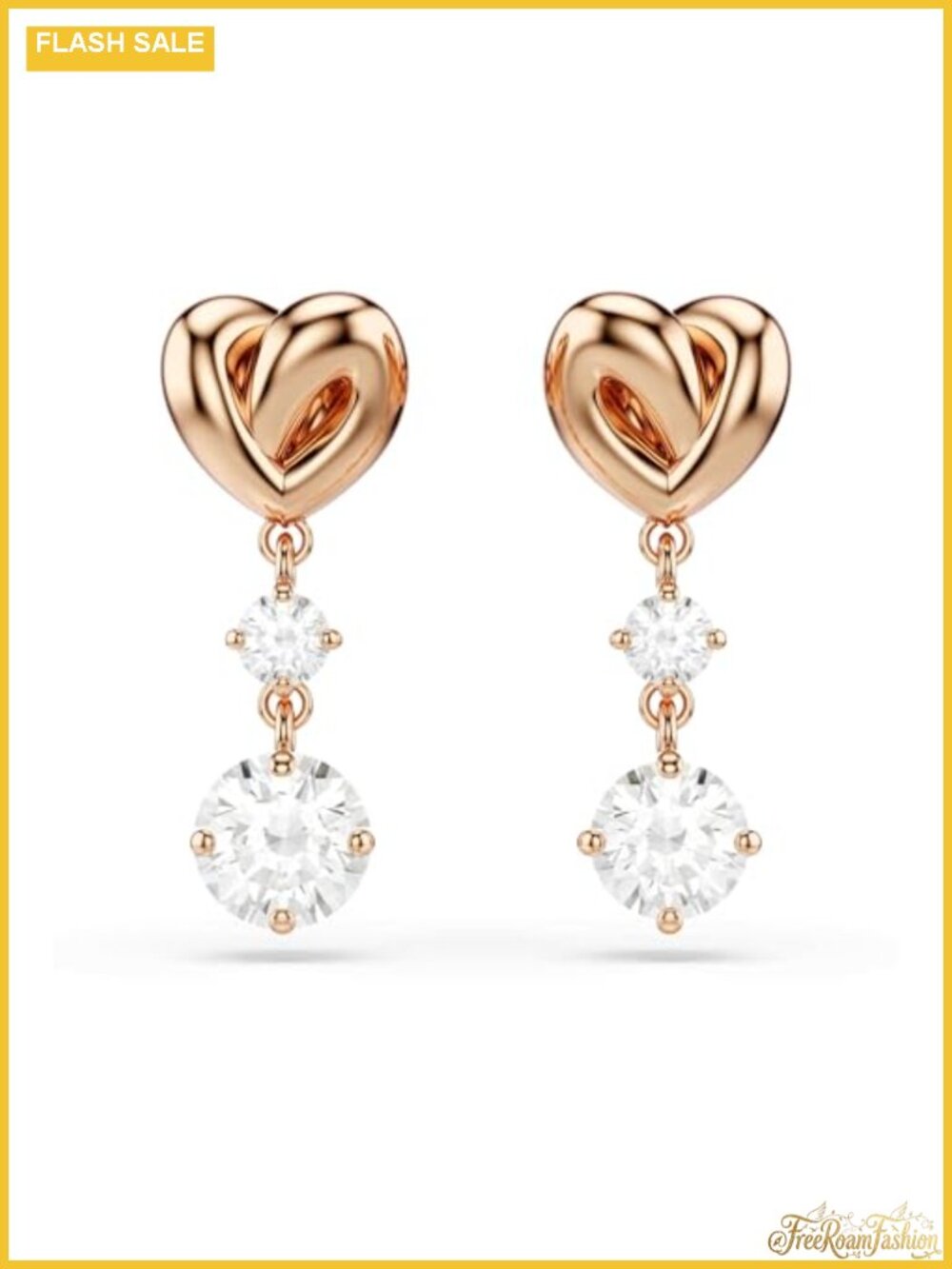 Heart Crystal Drop Dangle Earrings Rose Gold Plated Pierced Jewelry Gift